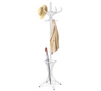 GIANTEX Appendiabiti da 184 cm, Scaffale per Abiti e Cappelli, Appendiabiti in Legno con 12 Ganci, Supporto per Ombrellone, Portabiti Autoportante, per Ingresso, Ufficio, Soggiorno (Bianco)