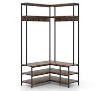 GIANTEX Appendiabiti da Terra a Forma di L, Mobile Ingresso con Scarpiera con Panchina, Ripiano e Gancio, Design Industriale per Angolo, 90 x 90 x 178 cm (Marrone)