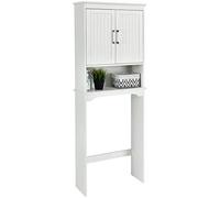 Giantex Armadietto portaoggetti da bagno, autoportante a 3 ripiani, con ante in legno e ripiano regolabile in 3 posizioni, organizer salvaspazio per bagno, bagno, lavanderia
