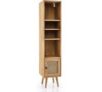 Giantex Armadio autoportante con anta in rattan, mobile a colonna con ripiano regolabile, libreria a piedi con dispositivo anti-ribaltamento, per soggiorno, sala studio, 29,5 x 29,5 x 137 cm