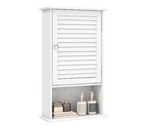 GIANTEX Armadio da Bagno a Parete con Porta, 2 Ripiani Regolabili e Scomparto Aperto, Armadio in Legno a 3 Livelli, Mobile Multiuso per il Bagno, Cucina, Ingresso, 42x17x70 cm