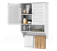 GIANTEX Armadio da Bagno Sospeso con 3 Ripiani, Pensile da Bagno, con Portasciugamani e Ripiano Regolabile, 58x22x75cm, 3 Colori