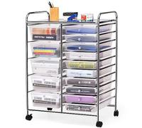 GIANTEX Carrelli Porta Oggetti, con 10+5 Cassetti Impilabili, 2 Ruote Bloccabili, Braccioli Metallici, Portabile e Pratico, per Ufficio, Studio, Cucina,Bagno, 5 Colori Disponibili, 62,5x37x87 cm