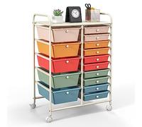 GIANTEX Carrelli Porta Oggetti, con 10+5 Cassetti Impilabili, 2 Ruote Bloccabili, Braccioli Metallici, Portabile e Pratico, per Ufficio, Studio, Cucina,Bagno, 5 Colori Disponibili, 62,5x37x87 cm