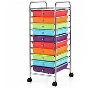 GIANTEX Carrelli Porta Oggetti, con 10 Cassetti, 2 Ruote Bloccabili, Braccioli Metallici, Portabile e Pratico, per Ufficio, Studio, Cucina, 5 Colori Disponibili, 37x32,5x86 cm (Multicolore)