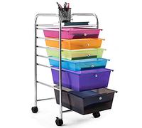 GIANTEX Carrelli Porta Oggetti, con 6 Cassetti Diversi, 2 Ruote Bloccabili, Braccioli Metallici, Portabile e Pratico, per Ufficio, Studio, Cucina, 32x37x74 cm, Colorato