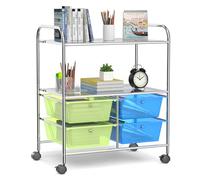 GIANTEX Carrello con 4 cassetti impilabili, con 2 ripiani e struttura in metallo, carrello da bagno e cucina con ruote bloccabili, 63,5 x 37 x 75 cm