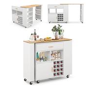 GIANTEX Carrello da cucina 2 in 1 con forma convertibile, isola di cucina, con ruote e spazio di archiviazione, cassetto, portabottiglie e ripiano regolabile, mobile per sala da pranzo (bianco)