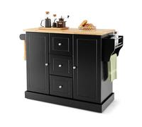 GIANTEX Carrello da Cucina con 3 Cassetti e 2 Armadi, Isola da Cucina Mobile con 5 Ruote Nascoste, Credenza Carrello da Portata con Portasciugamani e Portaspezie,126x45x91,5 cm (Nero)