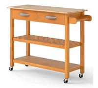 GIANTEX Carrello da cucina con ruote, mobile ausiliario da cucina a 3 livelli con piano in legno di gomma, 2 cassetti e 2 ripiani, isola di stoccaggio mobile, sala da pranzo, bar, 116 x 43 x 89 cm