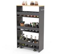 GIANTEX Carrello per Nicchia con Ruote, 4 Livelli，Carrellino di Servizio Stretto Salvaspazio, da Bagno, Scaffale da Cucina Sottile 47,5 x 13 x 80,5 cm (Naturale+Grigio, Largo 20 cm)
