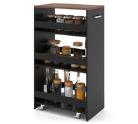 GIANTEX Carrello per Nicchia con Ruote, 4 Livelli，Carrello di Servizio Stretto Salvaspazio, da Bagno, Scaffale da Cucina Sottile 47,5 x 13 x 80,5 cm (Marrone+Nero, Largo 30 cm)