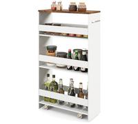 GIANTEX Carrello per Nicchia con Ruote, 4 Livelli，Carrello di Servizio Stretto Salvaspazio, da Bagno, Scaffale da Cucina Sottile 47,5 x 13 x 80,5 cm (Industriale+Bianco, Largo 20 cm)