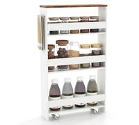 GIANTEX Carrello per Nicchia con Ruote, 4 Livelli，Carrello di Servizio Stretto Salvaspazio, da Bagno, Scaffale da Cucina Sottile 47,5 x 13 x 80,5 cm (Industriale+Bianco, Largo 13 cm)