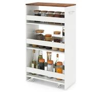 GIANTEX Carrello per Nicchia con Ruote, 4 Livelli，Carrello di Servizio Stretto Salvaspazio, da Bagno, Scaffale da Cucina Sottile 47,5 x 13 x 80,5 cm (Industriale+Bianco, Largo 25 cm)