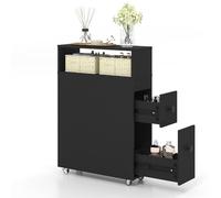 GIANTEX Carrello Stretto Sottile Salvaspazio Cucina Bagno da 19 cm, con 2 Cassetti e 2 Cestini di Vimini, Carrello Arrotolabile, Slim, 19 x 50 x 72 cm, Bianco/Nero (Nero)