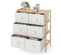 GIANTEX Cassettiera a 6 cassetti in tessuto, cassettiera con struttura in bambù, ripiano superiore a listelli, kit antiribaltamento, mobile moderno per camera da letto, ingresso, soggiorno, 66 x 35 x