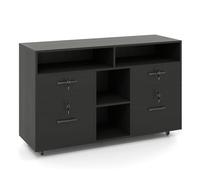 GIANTEX Cassetto da scrivania mobile con 4 cassetti chiusi con 8 chiavi, 4 ripiani aperti, ripiano centrale regolabile, armadio con raccoglitori su ruote per documenti A4, formato lettera (nero)