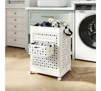 GIANTEX Cestino della Biancheria Pieghevole, Contenitore in Plastica da 75 L con 1 Cesto Pieghevole, Maniglie e 4 Ruote, Cesto per Biancheria Sporca Mobile, 43,5 x 34 x 60,5 cm, bianco