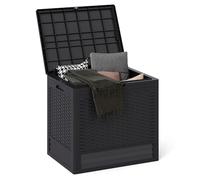 GIANTEX Contenitore da 96L, Scatola da Terrazza in PP Impermeabile per Uso Interno ed Esterno, Contenitore con Design in Rattan Chiudibile a Chiave per Consegna Pacchi (Marrone)