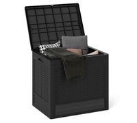 GIANTEX Contenitore da 96L, Scatola da Terrazza in PP Impermeabile per Uso Interno ed Esterno, Contenitore con Design in Rattan Chiudibile a Chiave per Consegna Pacchi (Nero)