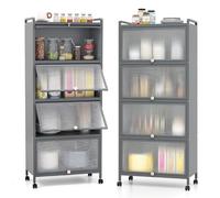 GIANTEX Credenza Cucina a 5 Livelli, Scaffale da Cucina in Piedi su Ruote, Mobile Cucina Dispensa con Ante in PC, con Protezione Antiribaltamento, 60 x 32 x 154 cm, 3 Colori (Grigio)