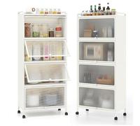 GIANTEX Credenza Cucina a 5 Livelli, Scaffale da Cucina in Piedi su Ruote, Mobile Cucina Dispensa con Ante in PC, con Protezione Antiribaltamento, 60 x 32 x 154 cm, 3 Colori (Bianco)