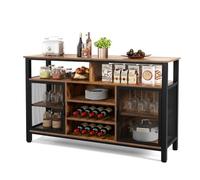 GIANTEX Credenza da Buffet, Mobilellto da Cucina con Portabottiglie e Portabicchieri, Porta TV per TV fino a 60" con 2 Armadietti con Anta, 3 Ripiani e 2 Scomparti Aperti, Nero/Grigio(Marrone)