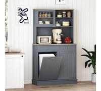 GIANTEX Credenza da cucina con 3 ante e 2 cassetti, mobile da cucina con pattumiera 37,8 l, piano di lavoro in legno, 3 ripiani regolabili, 4 armadi, per soggiorno, 100 x 34 x 172 cm (grigio)