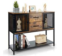 GIANTEX Credenza da cucina con ampio ripiano, armadi con ante in rete metallica, 2 cassetti, ripiano inferiore, armadio con robusta struttura metallica per sala da pranzo, cucina, ingresso