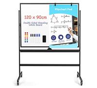 GIANTEX Lavagna Bianca Mobile con Supporto, 120 x 90 cm, Lavagna Magnetica Double Face, Regolabile in Altezza e Girevole a 360° (Nero)