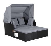 GIANTEX Lettino da Esterno in Rattan, Set di Divani da Patio con Tettuccio Retrattile e 2 Tavolini, Lettino da Esterno con Morbidi Cuscini e Ampia Superficie di Sdraio, 3 Colori (Grigio)