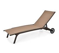GIANTEX Lettino Prendisole con Ruote, Sedia a Sdraio Regolabile in 6 Posizioni per Giardino, Balcone e Piscina, Portata fino a 150 kg, 191 x 61 cm, 3 Colori (Marrone)