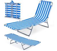 GIANTEX Lettino Prendisole da Spiaggia, Sedia a Sdraio Pieghevole con Schienale e Poggiapiedi a 4 Posizioni e Maniglie, Sedia Reclinabile per Giardino, Terrazzo e Piscina, Portata 150 kg (Blu+Bianco)