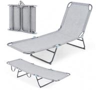 GIANTEX Lettino Prendisole da Spiaggia, Sedia a Sdraio Pieghevole con Schienale e Poggiapiedi a 4 Posizioni e Maniglie, Sedia Reclinabile per Giardino, Terrazzo e Piscina, Portata 150 kg (Grigio)