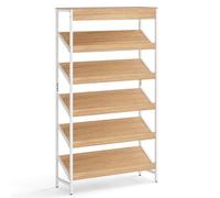 GIANTEX Libreria a 6 livelli con ripiani inclinati e protezione antiribaltamento, 90 x 30 x 161 cm, scaffale per soggiorno, ufficio, studio (natura)