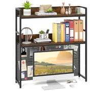 GIANTEX Libreria Desktop a 2 Livelli, Mensola a Scaffale con Griglia in Metallo, Libreria da Tavolo per Monitor del Computer, Organizzatore di Stoccaggio Industriale per Ufficio Domestico
