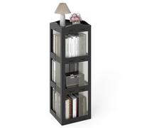 GIANTEX Libreria girevole a 360°, scaffale angolare girevole a 3 livelli, con pannelli traslucidi, montaggio semplice, per piccoli spazi, ufficio, camera da letto e soggiorno (nero, 3 livelli)