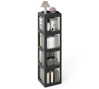 GIANTEX Libreria girevole a 360°, scaffale angolare girevole a 4 livelli, con pannelli traslucidi, montaggio semplice, per piccoli spazi, ufficio, camera da letto e soggiorno (nero, 4 livelli)