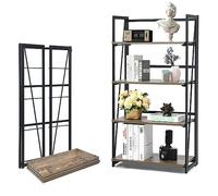 GIANTEX Libreria Pieghevole a 4 Livelli, Scaffale in Metallo, Mobile Portaoggetti per Soggiorno, Ufficio, Camera da Letto, Garage, Stile Industriale, 60x29,5x117cm