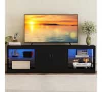 GIANTEX Mobile TV combinabile liberamente, mobile basso modulare con illuminazione a LED, mobile TV con ripiani aperti, tavolo TV per televisori fino a 85 pollici, 195 x 30 x 55 cm