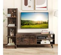 GIANTEX Mobile TV per TV fino a 50 pollici, console TV moderna a L con libreria e ripiano regolabile su 3 livelli, gambe in metallo, per soggiorno, camera da letto, marrone