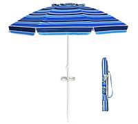 GIANTEX Ombrellone da Giardino Inclinabile da 220 cm con Ancoraggio, Portabicchieri e Borsa per il Trasporto, Parasole Rotondo per Spiaggio Giardino（blu）