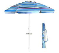 GIANTEX Ombrellone da Giardino Inclinabile da 220 cm con Ancoraggio, Portabicchieri e Borsa per il Trasporto, Parasole Rotondo (strisce colorate)