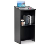 GIANTEX Podio, supporto hostess per oratori con ripiano e fori via cavo, pulpito per chiesa, scrivania in legno per aule, ufficio, ristorante, seminario, 58 x 40 x 117 cm, nero, FE43948GNDE