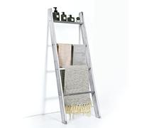 Giantex Portasciugamani in legno di pino a 4 livelli, scaffale scala con 4 barre per asciugamani, coperte, multifunzione, adatto per bagno, camera da letto, grigio