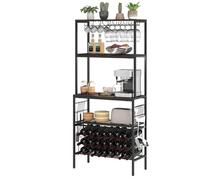 GIANTEX Scaffale da cucina con presa, per 24 bottiglie, per forno a microonde con piano di lavoro e supporto per gelatine e 10 ganci, per cucina, sala da pranzo, 75 x 33 x 165 cm