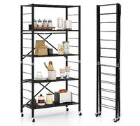 GIANTEX Scaffale Modulare e Pieghevole, Scaffale Metallico con 5 Ripiani Regolabili e 8 Ruote, Mobile Componibile Multiuso con Rotelle per Garage Cucina Dispensa Ufficio Casa