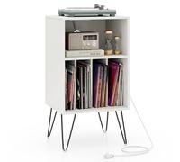 GIANTEX Scaffale per Giradischi a 3 Livelli, Stand per Giradischi Domestico con Stazione di Ricarica, Tavolo Porta Dischi in Vinile con Mensola e 4 Divisori, Scaffale Espositivo (Bianco)