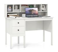 GIANTEX Scrivania con porte di ricarica USB, tavolo per computer da 120 cm con cassetti e cabina da 5 cubi, tavolo da studio, tavolo da lavoro per ufficio, camera da letto, bianco